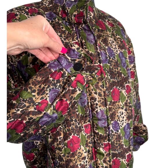Vintage 100% silk rose floral animal print bomber jacket size medium M - Picture 3 of 8